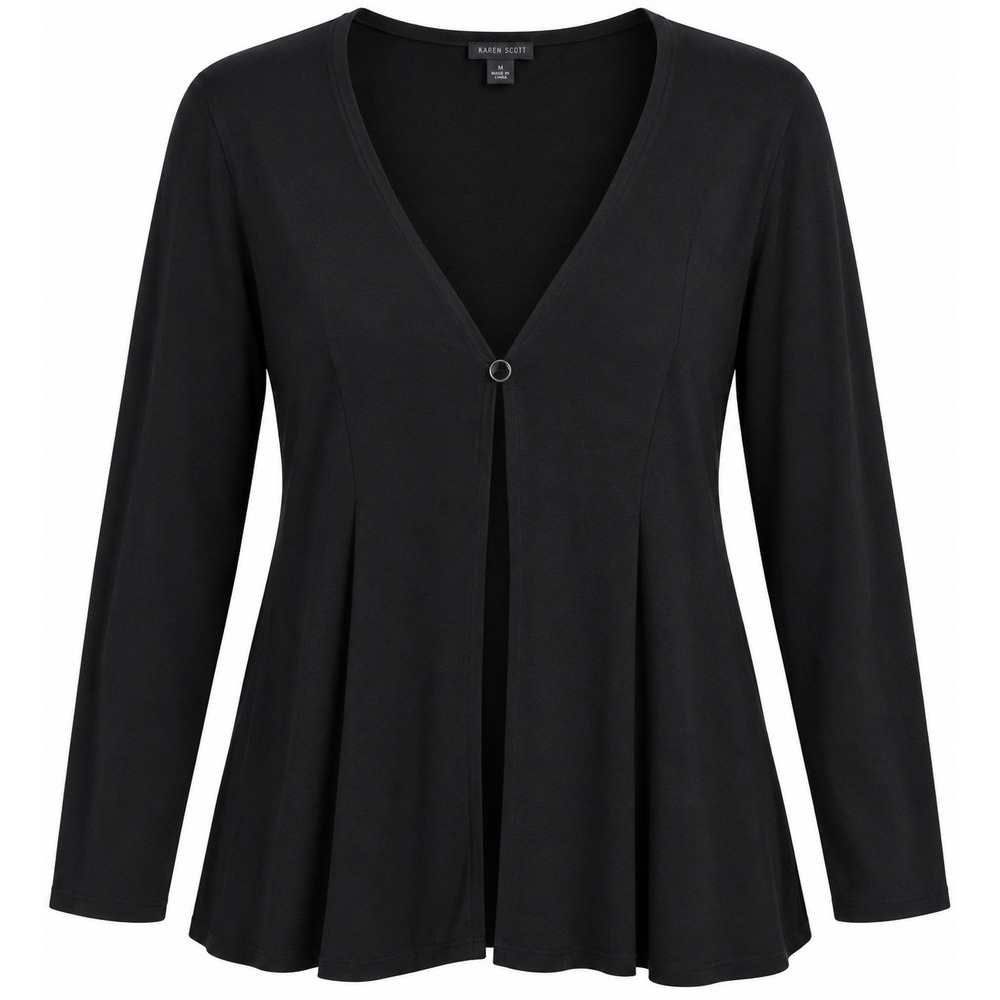 J. Jill Wearever Cardigan XL Black Single Button V-Neck Long Sleeve Pleated Top